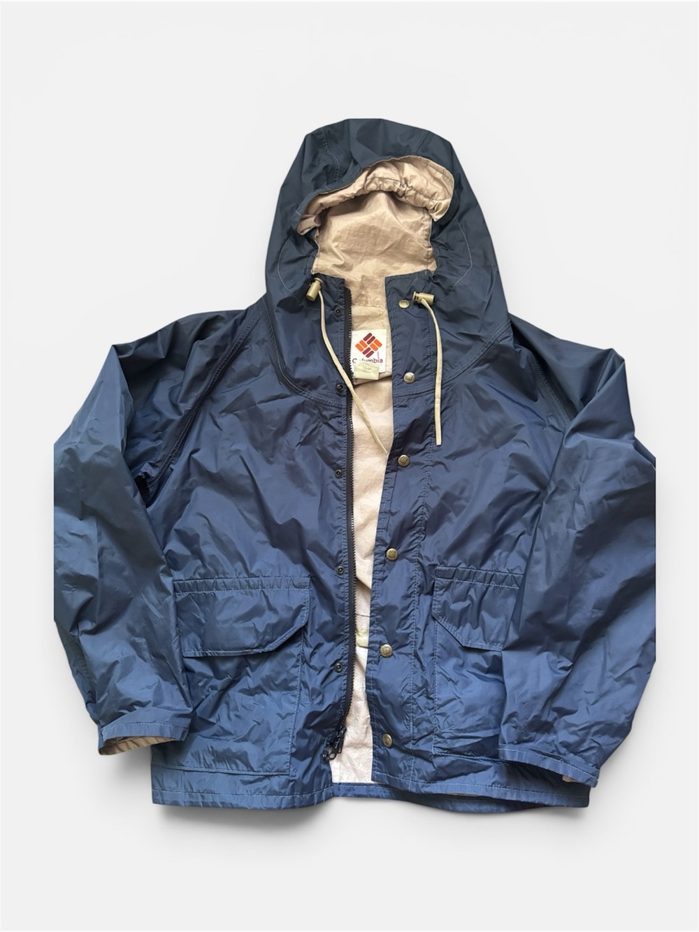 Columbia Navy Blue Jacket with Beige Lining and Hood